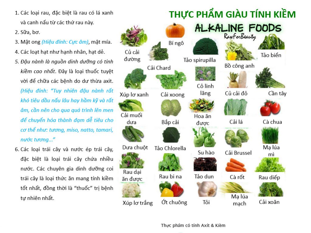 Ăn thực phẩm xanh và uống nước chứa kiềm